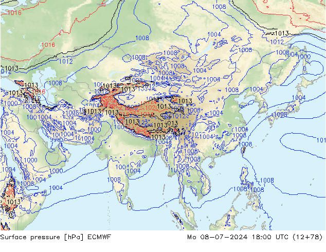 Luchtdruk (Grond) ECMWF ma 08.07.2024 18 UTC