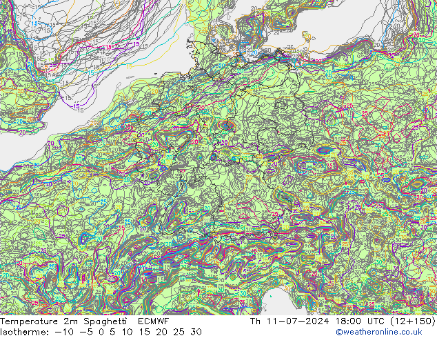 温度图 Spaghetti ECMWF 星期四 11.07.2024 18 UTC