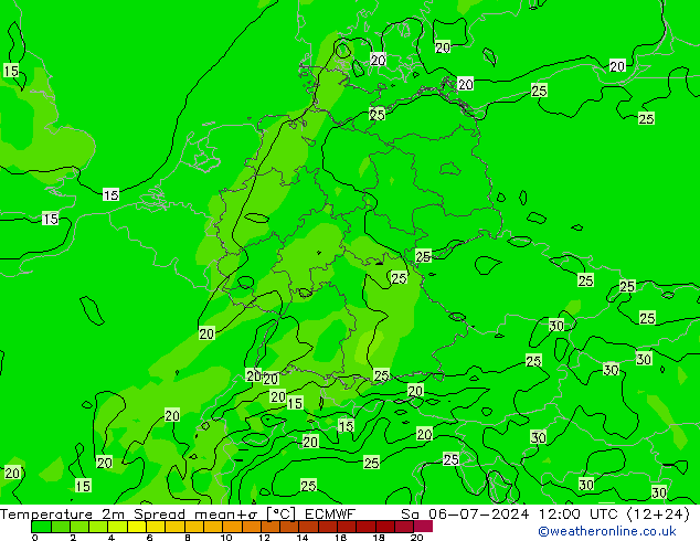 Temperatuurkaart Spread ECMWF za 06.07.2024 12 UTC
