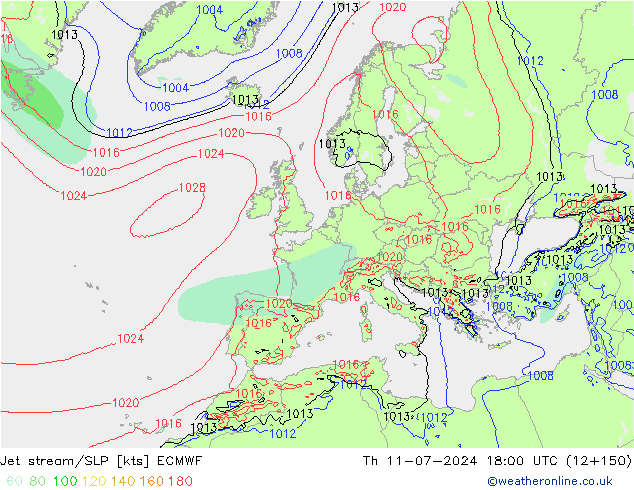 Straalstroom/SLP ECMWF do 11.07.2024 18 UTC