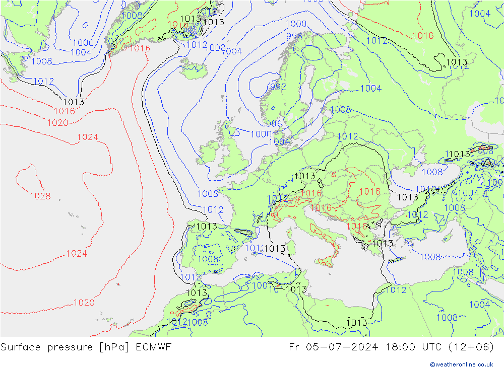 地面气压 ECMWF 星期五 05.07.2024 18 UTC