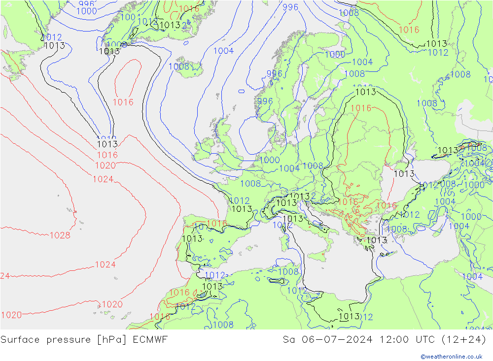 地面气压 ECMWF 星期六 06.07.2024 12 UTC