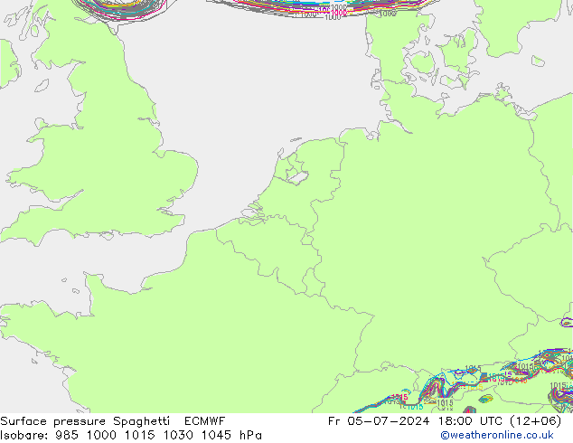 地面气压 Spaghetti ECMWF 星期五 05.07.2024 18 UTC
