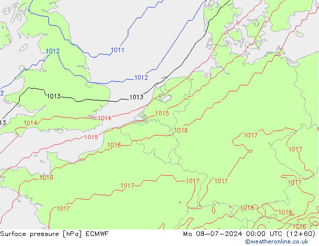 Luchtdruk (Grond) ECMWF ma 08.07.2024 00 UTC