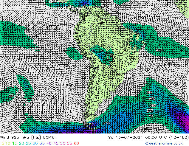 Wind 925 hPa ECMWF za 13.07.2024 00 UTC