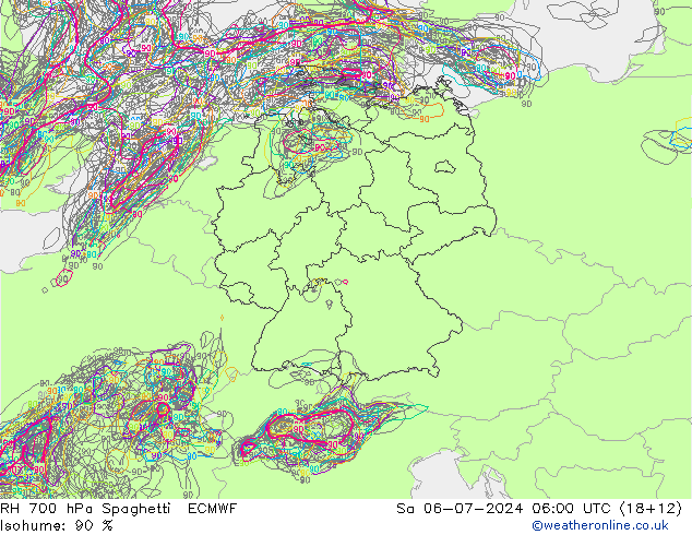 RV 700 hPa Spaghetti ECMWF za 06.07.2024 06 UTC