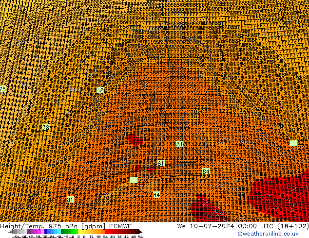 Hoogte/Temp. 925 hPa ECMWF wo 10.07.2024 00 UTC