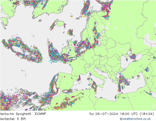 Isotachen Spaghetti ECMWF za 06.07.2024 18 UTC