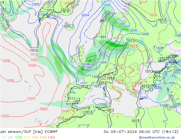 高速氣流/地面气压 ECMWF 星期六 06.07.2024 06 UTC