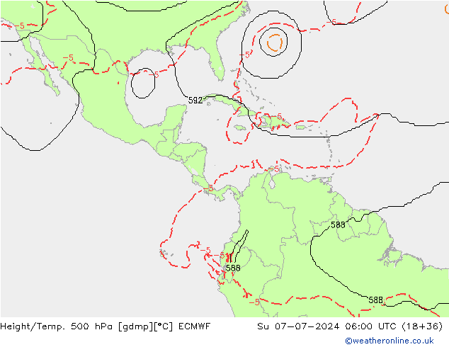 Hoogte/Temp. 500 hPa ECMWF zo 07.07.2024 06 UTC