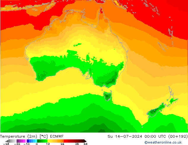 Temperatuurkaart (2m) ECMWF zo 14.07.2024 00 UTC