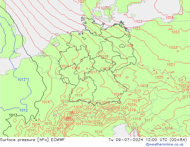 Luchtdruk (Grond) ECMWF di 09.07.2024 12 UTC