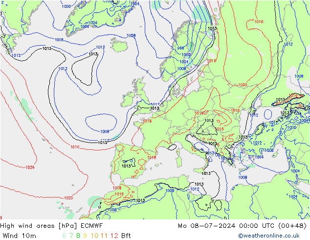 Windvelden ECMWF ma 08.07.2024 00 UTC