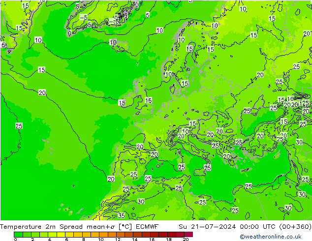 温度图 Spread ECMWF 星期日 21.07.2024 00 UTC
