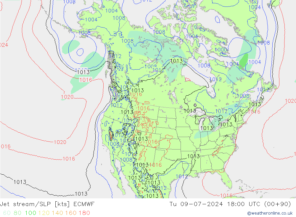 Straalstroom/SLP ECMWF di 09.07.2024 18 UTC
