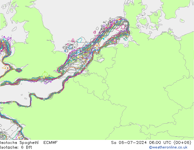 Isotachs Spaghetti ECMWF 星期六 06.07.2024 06 UTC