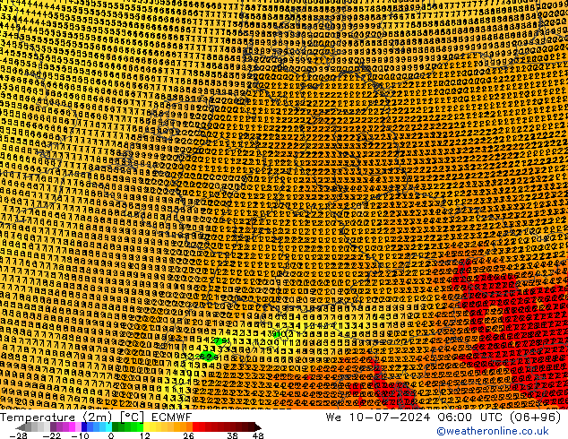 Temperatuurkaart (2m) ECMWF wo 10.07.2024 06 UTC