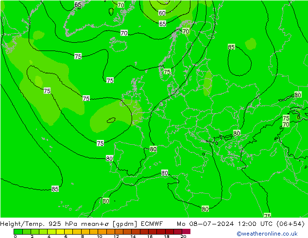 Hoogte/Temp. 925 hPa ECMWF ma 08.07.2024 12 UTC