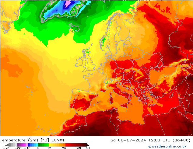 Temperatuurkaart (2m) ECMWF za 06.07.2024 12 UTC
