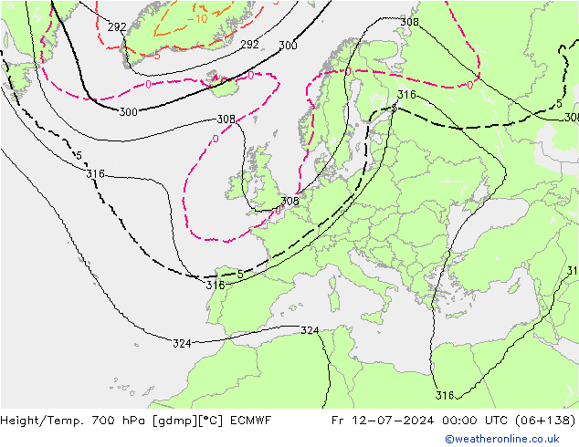 Hoogte/Temp. 700 hPa ECMWF vr 12.07.2024 00 UTC