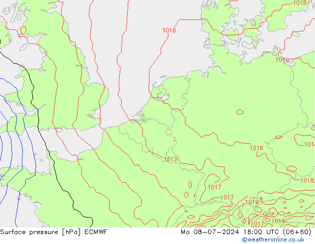 Luchtdruk (Grond) ECMWF ma 08.07.2024 18 UTC