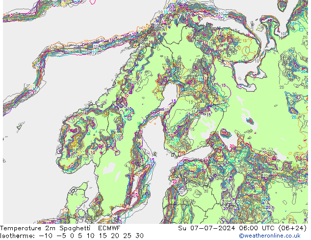 Temperatuurkaart Spaghetti ECMWF zo 07.07.2024 06 UTC