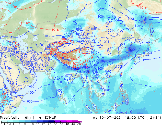 Totale neerslag (6h) ECMWF wo 10.07.2024 00 UTC