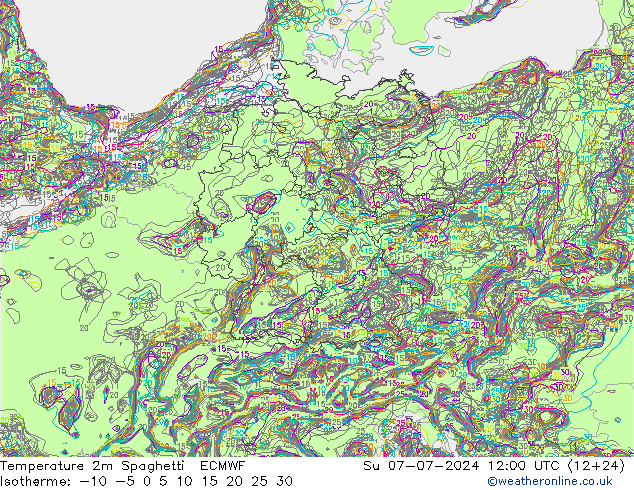 Temperatuurkaart Spaghetti ECMWF zo 07.07.2024 12 UTC