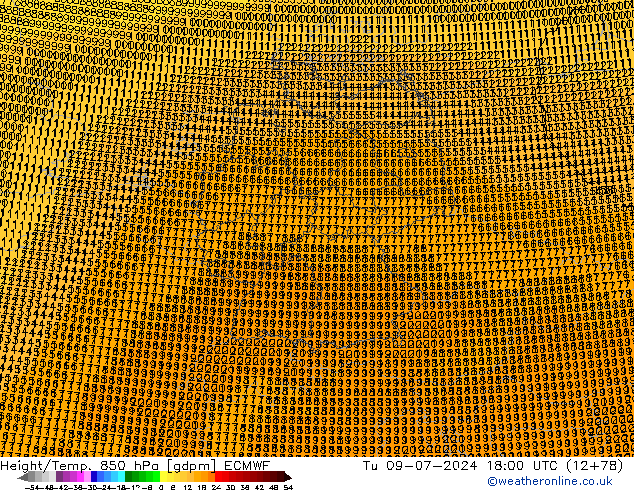Hoogte/Temp. 850 hPa ECMWF di 09.07.2024 18 UTC