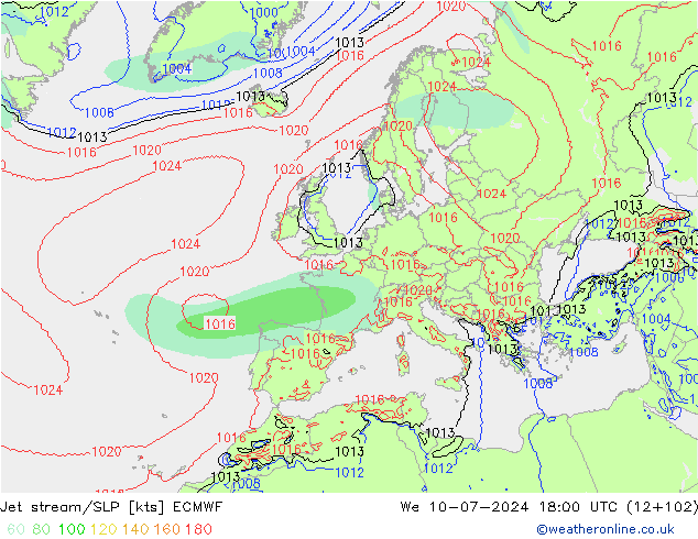 高速氣流/地面气压 ECMWF 星期三 10.07.2024 18 UTC