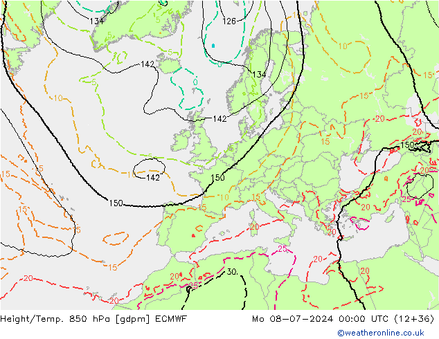 Hoogte/Temp. 850 hPa ECMWF ma 08.07.2024 00 UTC