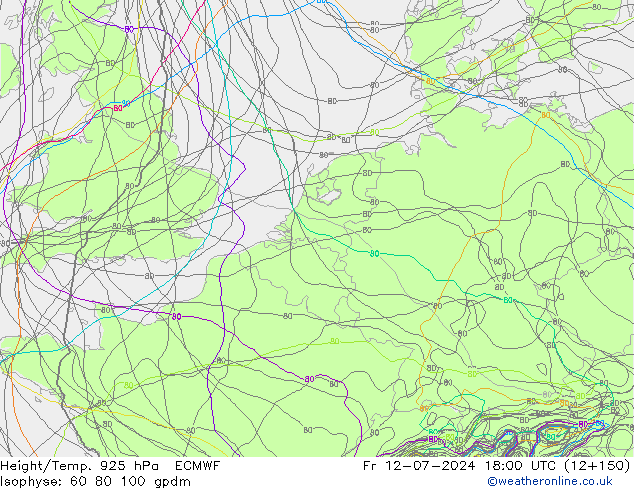 Height/Temp. 925 hPa ECMWF 星期五 12.07.2024 18 UTC