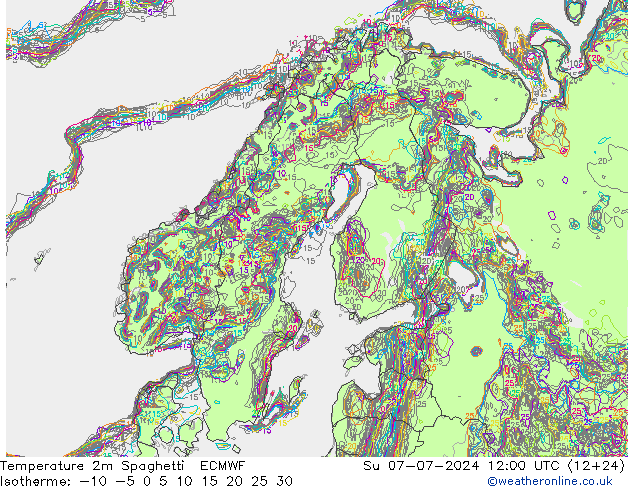 温度图 Spaghetti ECMWF 星期日 07.07.2024 12 UTC