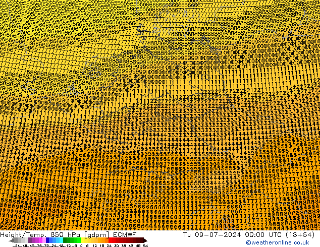 Hoogte/Temp. 850 hPa ECMWF di 09.07.2024 00 UTC