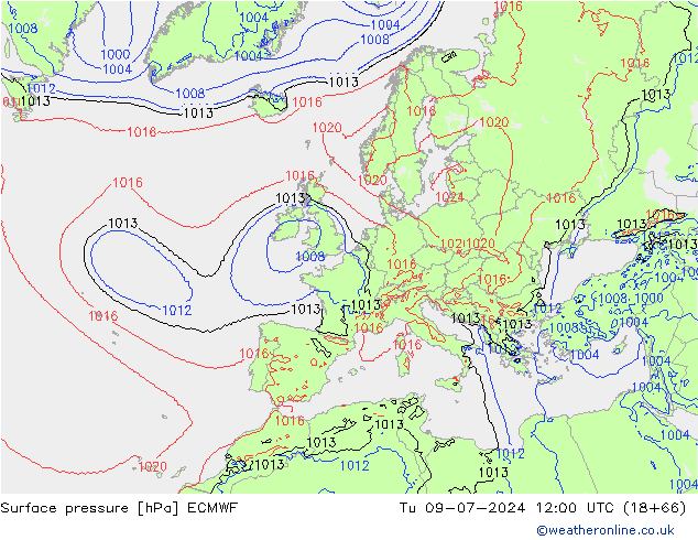Luchtdruk (Grond) ECMWF di 09.07.2024 12 UTC