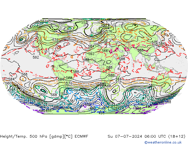 Height/Temp. 500 hPa ECMWF 星期日 07.07.2024 06 UTC