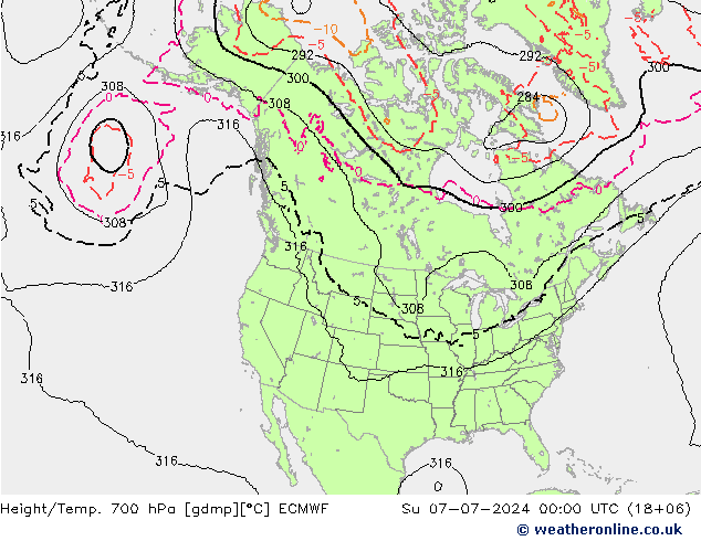 Hoogte/Temp. 700 hPa ECMWF zo 07.07.2024 00 UTC