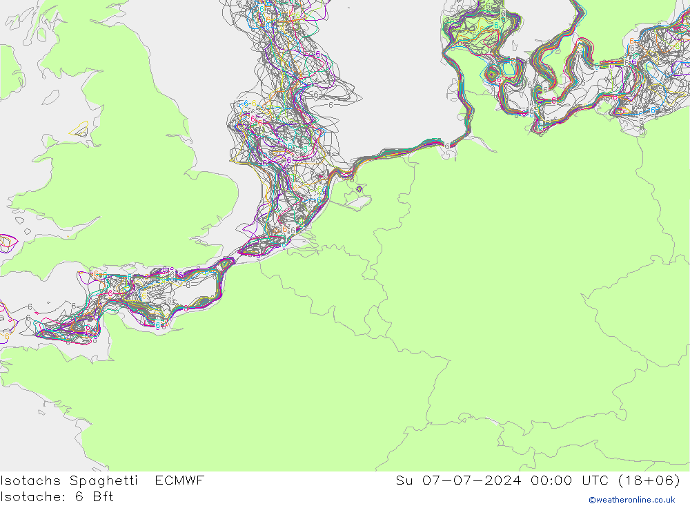 Isotachen Spaghetti ECMWF zo 07.07.2024 00 UTC