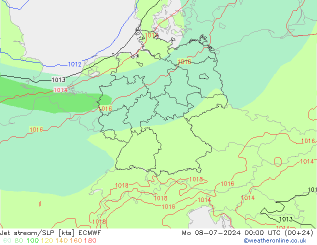 高速氣流/地面气压 ECMWF 星期一 08.07.2024 00 UTC