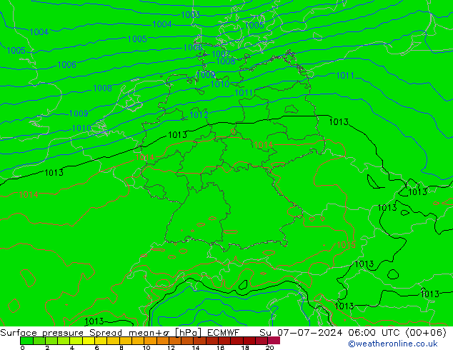 地面气压 Spread ECMWF 星期日 07.07.2024 06 UTC