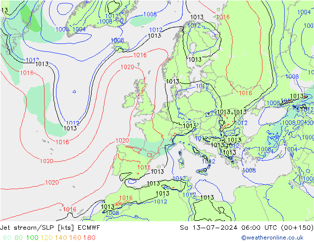高速氣流/地面气压 ECMWF 星期六 13.07.2024 06 UTC