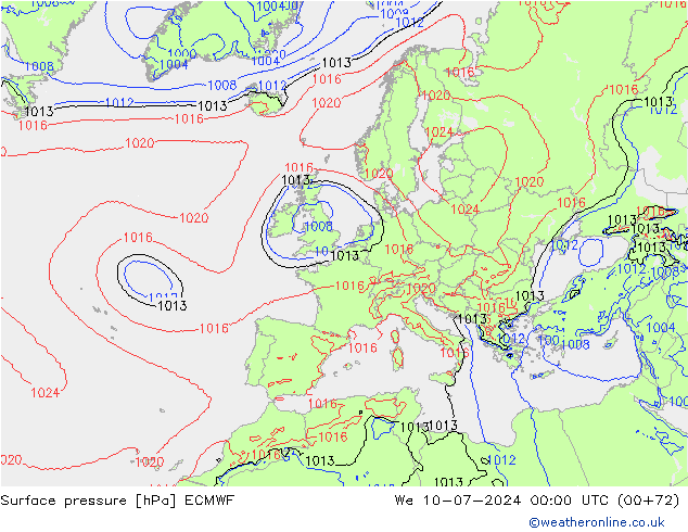Luchtdruk (Grond) ECMWF wo 10.07.2024 00 UTC