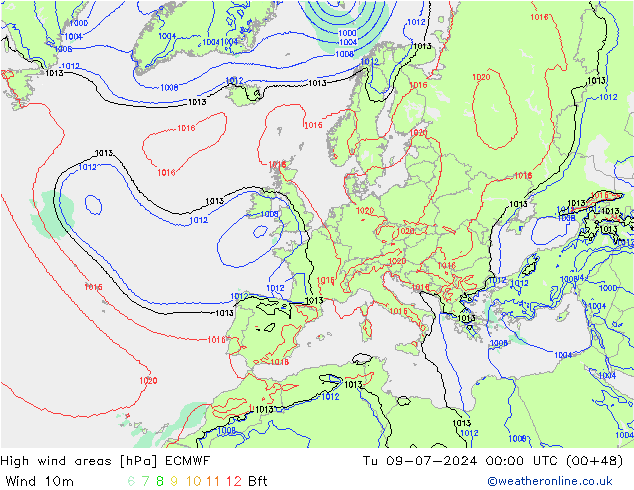 Windvelden ECMWF di 09.07.2024 00 UTC