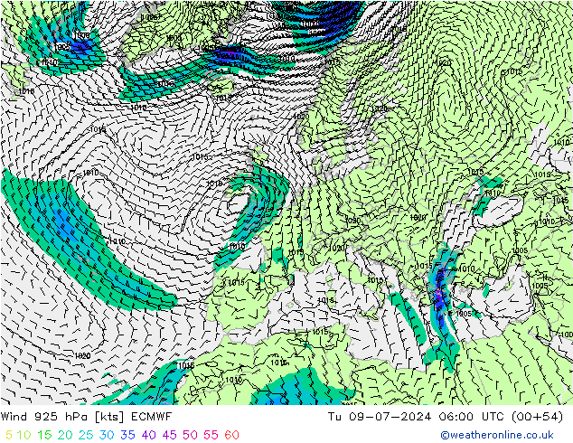 风 925 hPa ECMWF 星期二 09.07.2024 06 UTC