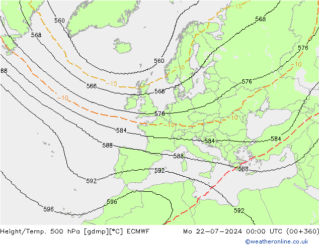 Height/Temp. 500 hPa ECMWF 星期一 22.07.2024 00 UTC