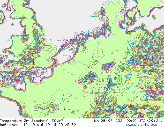 温度图 Spaghetti ECMWF 星期一 08.07.2024 00 UTC