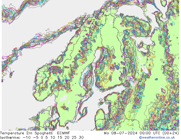 温度图 Spaghetti ECMWF 星期一 08.07.2024 00 UTC