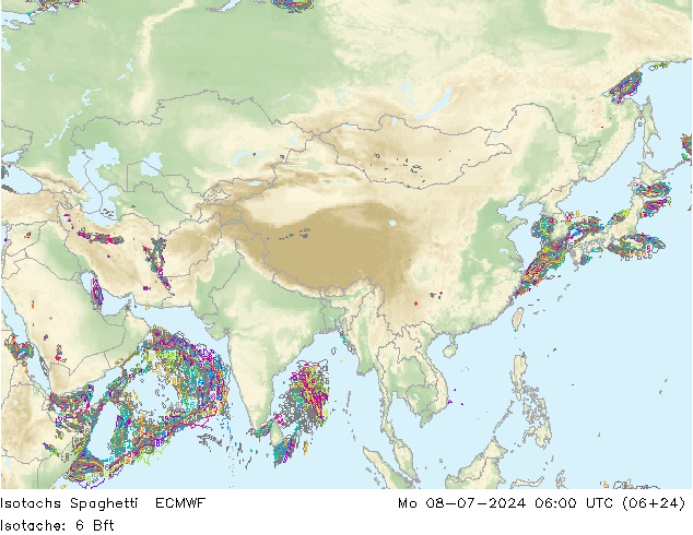 Isotachen Spaghetti ECMWF ma 08.07.2024 06 UTC