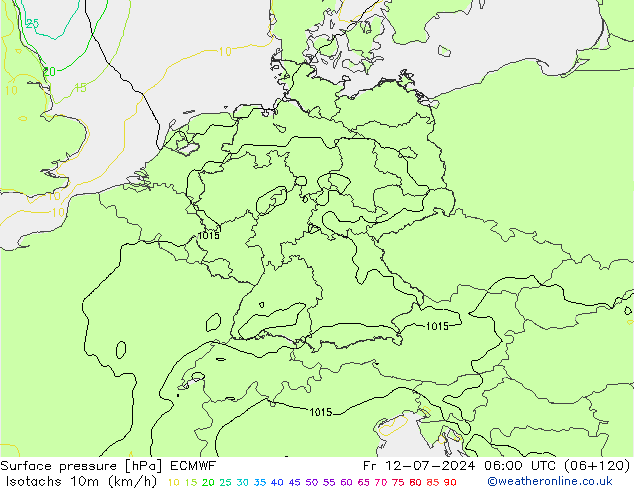 Isotachen (km/h) ECMWF vr 12.07.2024 06 UTC