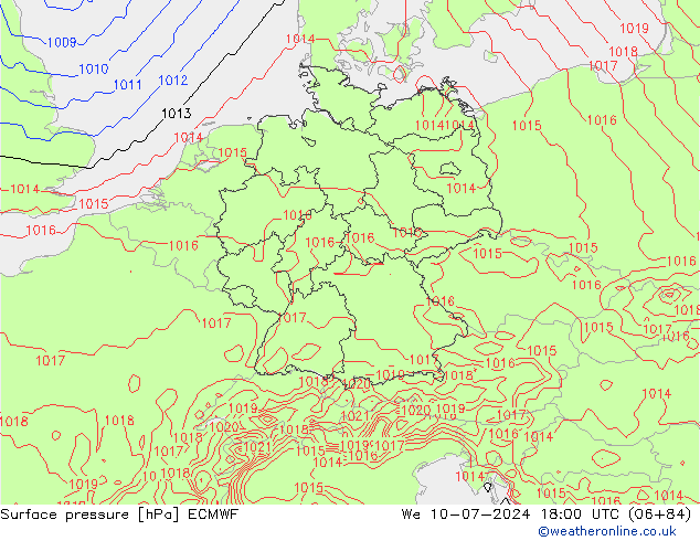地面气压 ECMWF 星期三 10.07.2024 18 UTC